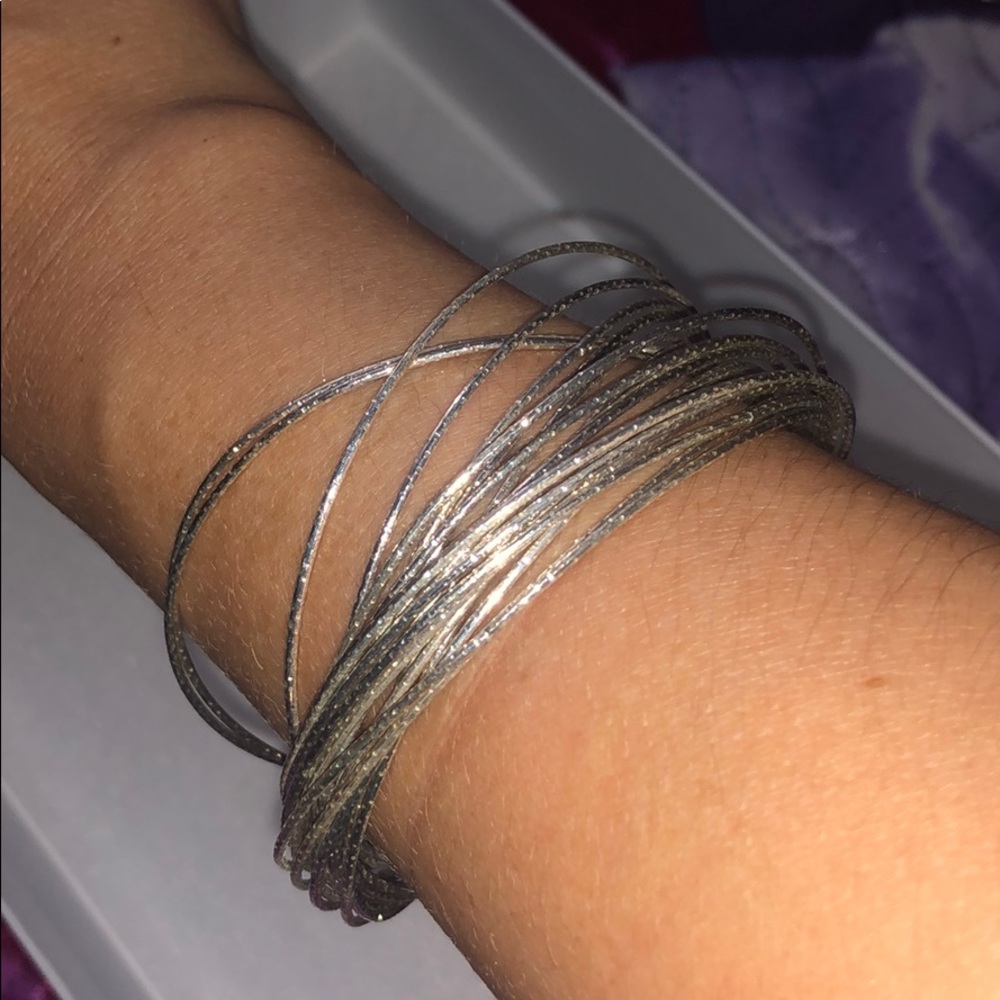 Silver plated multiple bangles bracelet